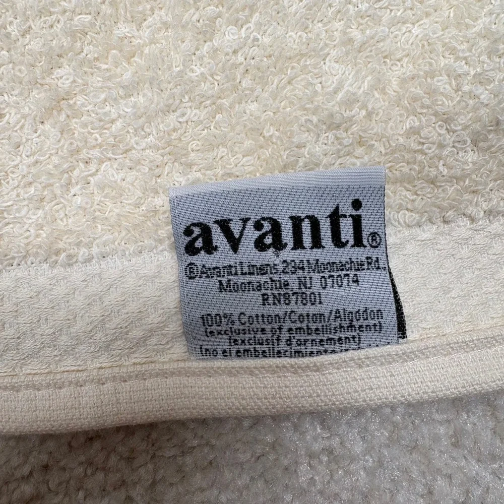 Avanti Linens Bath Towels Embroidered Fern Leaves Cotton Set 2 Cream Sage Green